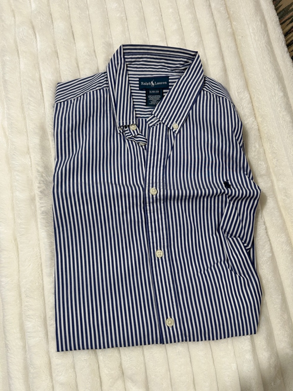 Ralph Lauren Men’s Blue and White Vertical Stripe Button-Down Shirt